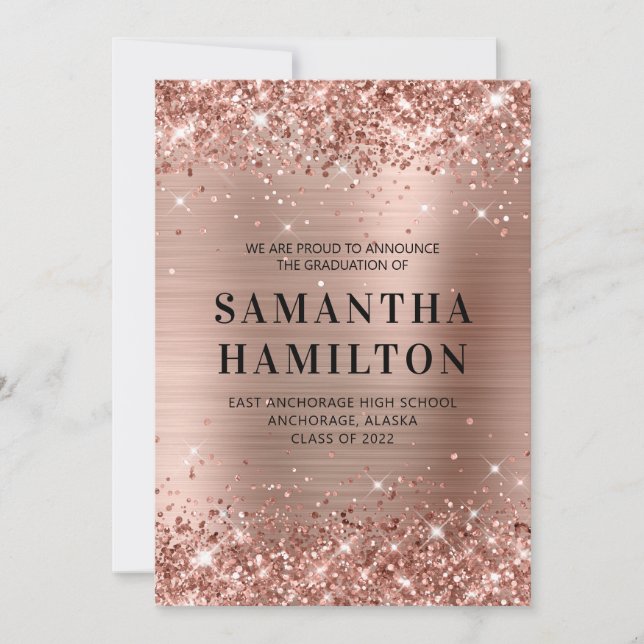 Glittery Rose Gold Ombre Foil Abschluss Ankündigung (Vorderseite)