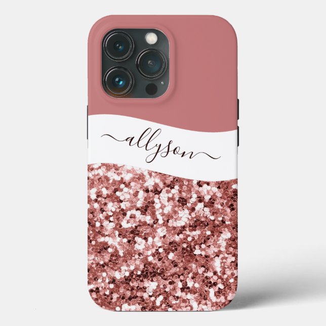 Glittery Rose gold personalisiert Case-Mate iPhone Hülle (Rückseite)