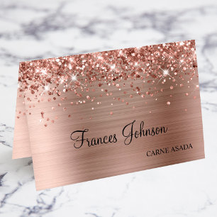 Glittery Rose Gold Repas Choix Nom Place Cartes