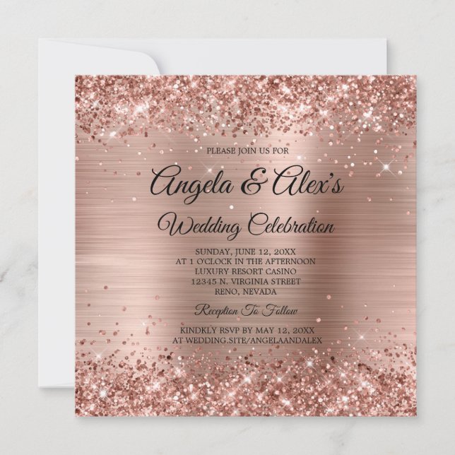 Glittery Rose Gold Shadow Foil Elegant Wedding Einladung (Vorderseite)