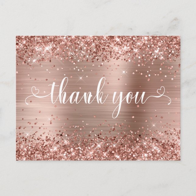 Glittery Rose Gold Sweet 16 Herzen Vielen Dank Postkarte (Vorderseite)