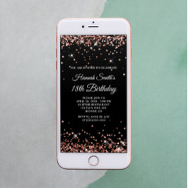 Glittery Rose Gold und Schwarz 18. Geburtstag Einladung