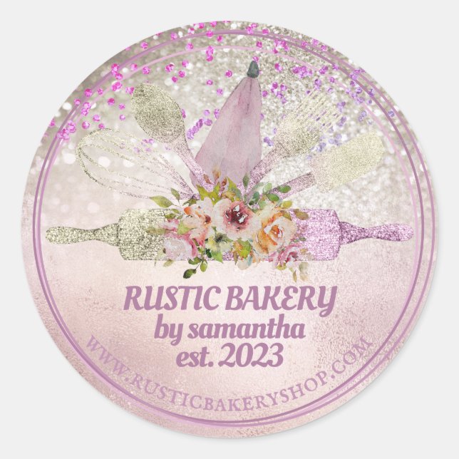 Glittery Rose Gold Walzen Button Whisky Blumenbäck Runder Aufkleber (Vorderseite)