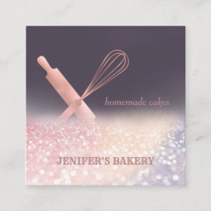 Glittery Rose Gold Walzen Button Whisky Koch Bäcke Quadratische Visitenkarte