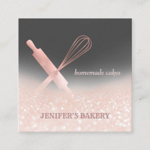 Glittery Rose Gold Walzen Button Whisky Koch Bäcke Quadratische Visitenkarte