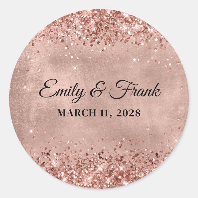 Glittery Rose Gold Wedding Runder Aufkleber (Vorderseite)