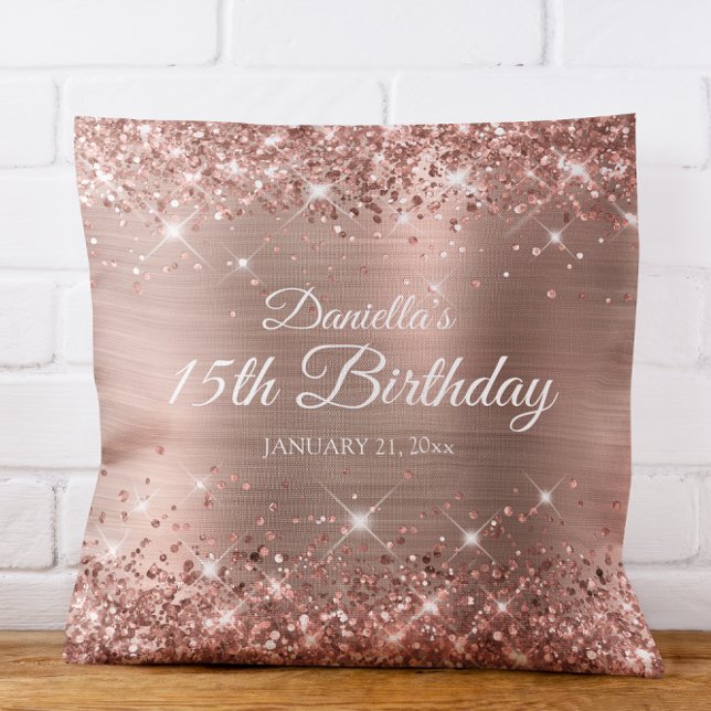 Glittery Rose Goldene Foil 15. Geburtstag Kissen (Glittery Rose Gold Foil 15th Birthday Throw Pillow)