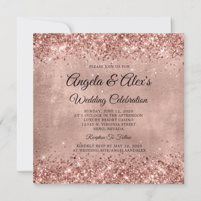 Glittery Rose Goldene Hochzeit Einladung (Vorderseite)
