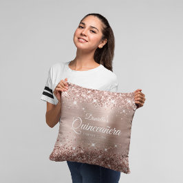 Glittery Rose Goldener Foil 15 Quinceañera Kissen