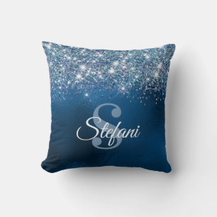 Glittery Royal Blue Foil Individueller Name Kissen