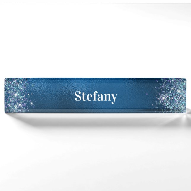 Glittery Royal Blue Foil Individueller Name Namensplakette (Vorderseite)