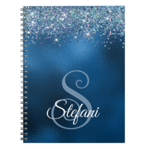 Glittery Royal Blue Foil Individueller Name Notizblock