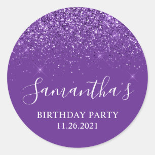Glittery Royal Lila Birthday Party Runder Aufkleber