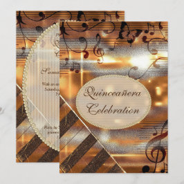 Glittery Silber-u. GoldMusiknoten Quinceañera Einladung