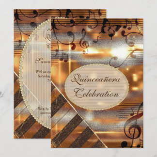 Glittery Silber-u. GoldMusiknoten Quinceañera Einladung