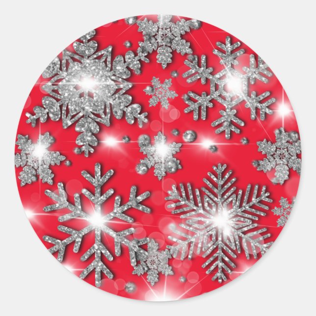 Glittery silberne festliche Schneeflockenmuster Runder Aufkleber (Vorderseite)