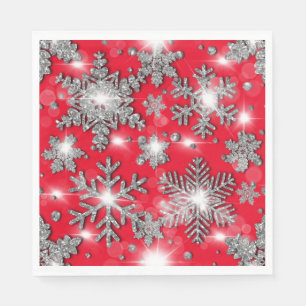 Glittery silberne festliche Schneeflockenmuster Serviette