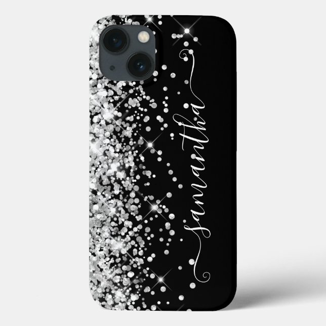 Glittery Silver and Black Girly Signature Case-Mate iPhone Hülle (Rückseite)