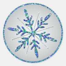 Glittery Silver Aqua Blue Green Snowflake Sticker