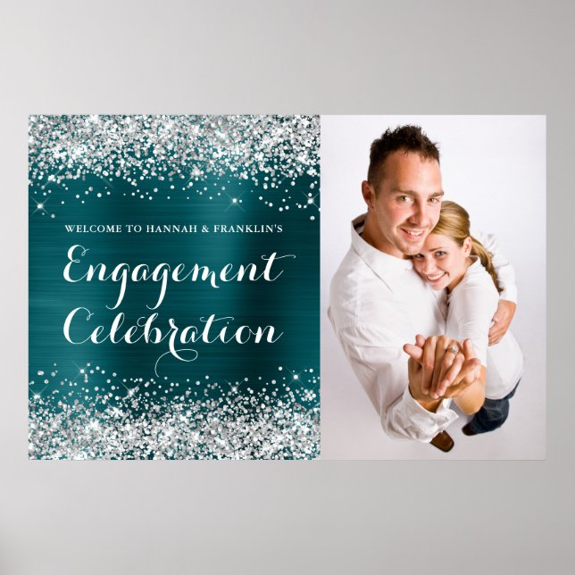 Glittery Silver Blue Aquamarin Verlobung Celebrati Poster (Vorne)