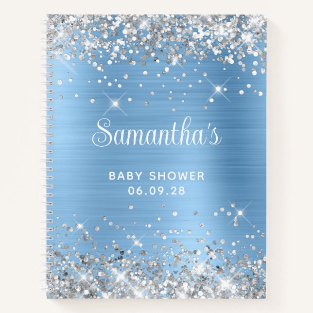 Glittery Silver Blue Foil Baby Shooter Guest Notizbuch (Vorderseite)