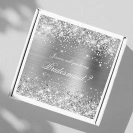 Glittery Silver Bridesmaid Vorschlag Geschenkboxen Aufkleber