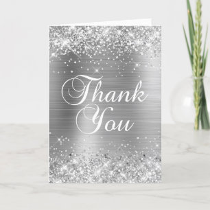 Glittery Silver Brushed Foil Classic Calligrafy Dankeskarte