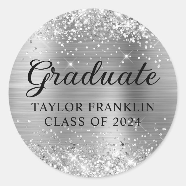 Glittery Silver Class of 2024 Graduate Runder Aufkleber (Vorderseite)