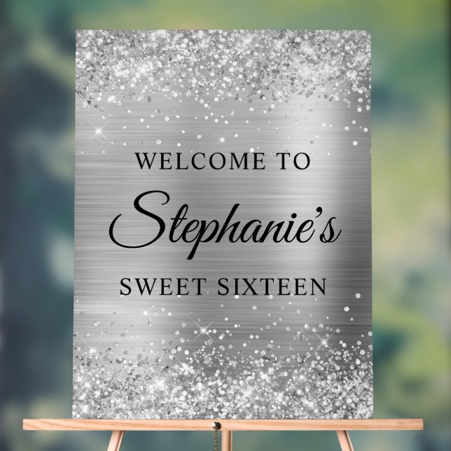 Glittery Silver Foil 16 . Geburtstag Willkommen Acrylschild (Neutral)