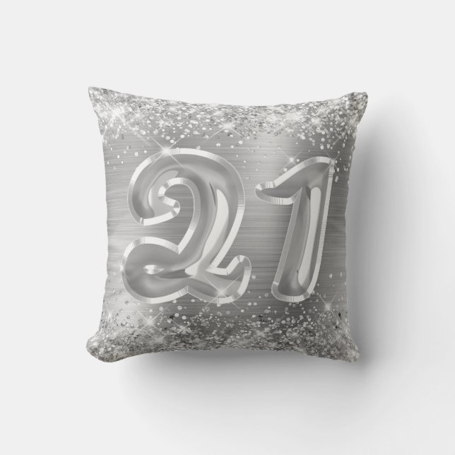 Glittery Silver Foil 21. Geburtstag Kissen (Vorderseite)