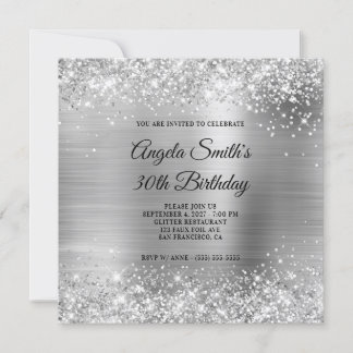 Glittery Silver Foil 30. Geburtstag Einladung