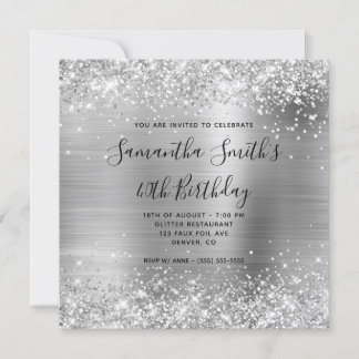 Glittery Silver Foil 40. Geburtstag Einladung