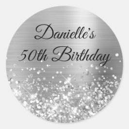 Glittery Silver Foil 50. Geburtstag Runder Aufkleber