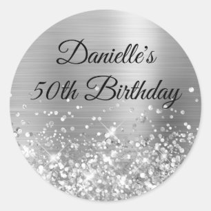Glittery Silver Foil 50. Geburtstag Runder Aufkleber