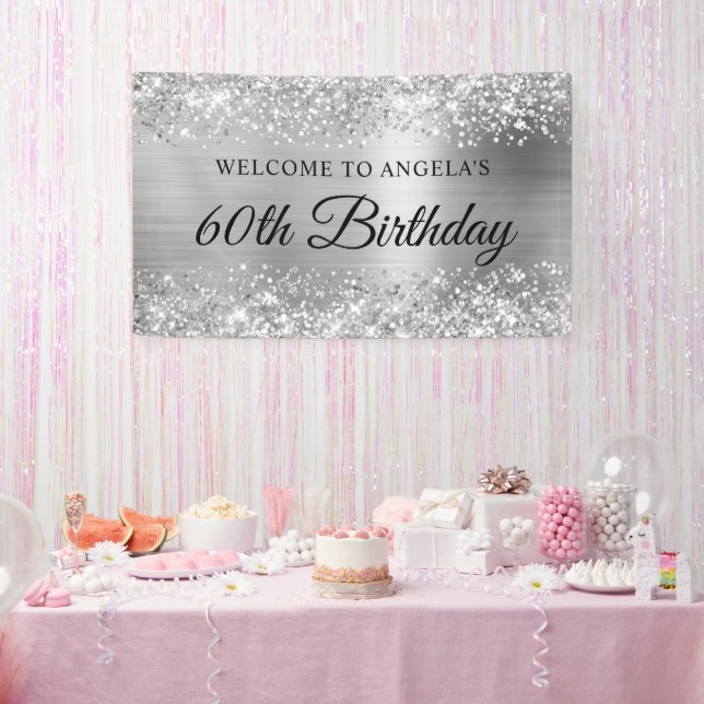 Glittery Silver Foil 60. Geburtstag Willkommen Banner (Party)