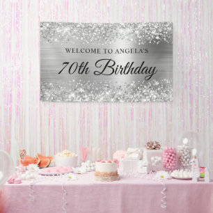 Glittery Silver Foil 70. Geburtstag Willkommen Banner