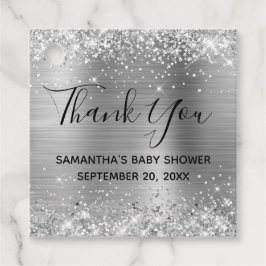 Glittery Silver Foil Baby Dusche Vielen Dank Geschenkanhänger