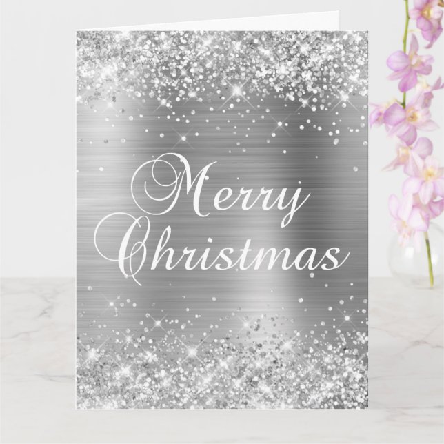 Glittery Silver Foil Big Frohe Weihnachten Karte (Orchidee)