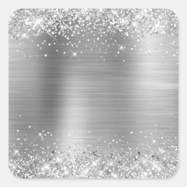 Glittery Silver Foil Blank Quadratischer Aufkleber (Vorderseite)