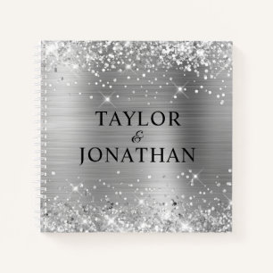 Glittery Silver Foil Bride & Groom Wedding Guest Notizbuch