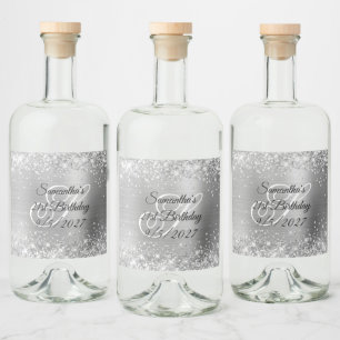Glittery Silver Foil Extravagant Monogram 21. Gebu Alkoholflaschenetikett