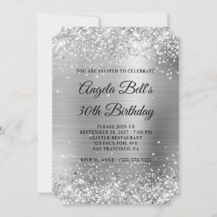 Glittery Silver Foil Extravagant Monogram 30. Gebu Einladung