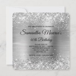 Glittery Silver Foil Extravagant Monogram 40. Gebu Einladung