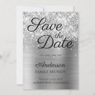 Glittery Silver Foil Family Wiedersehen Save The Date