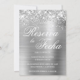 Glittery Silver Foil Foto Reserva La Fecha Einladung
