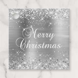 Glittery Silver Foil Frohe Weihnachtsgeschenk Geschenkanhänger