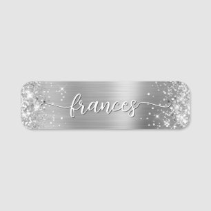 Glittery Silver Foil Handgeschriebenes Skript Namensschild