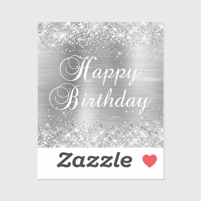 Glittery Silver Foil Happy Birthday Aufkleber (Blatt)