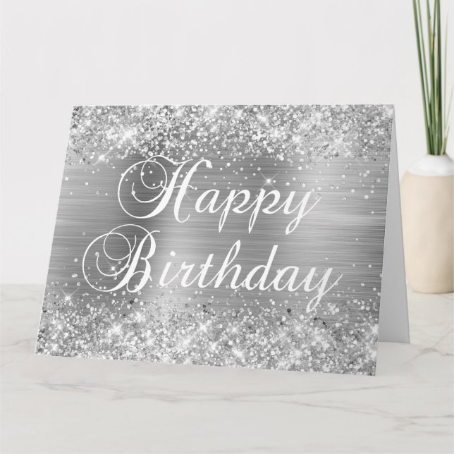 Glittery Silver Foil Happy Birthday Karte (Vorderseite)