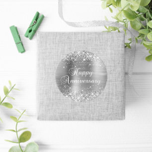 Glittery Silver Foil Happy Jubiläum Runder Aufkleber